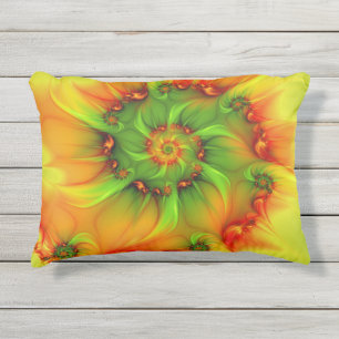 Hot Summer Green Orange Abstract Colorful Fractal Outdoor Pillow