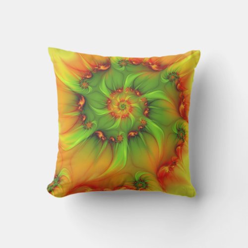 Hot Summer Green Orange Abstract Colorful Fractal Outdoor Pillow