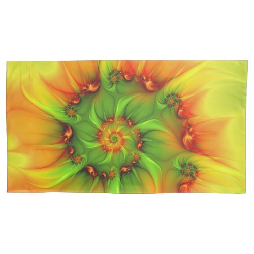 Hot Summer Green Orange Abstract Colorful Fractal Pillow Case