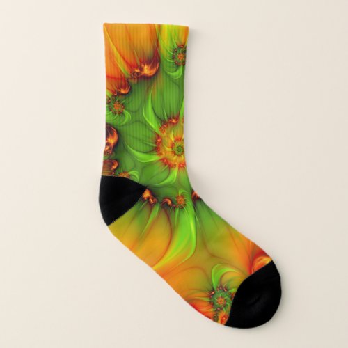 Hot Summer Green Orange Abstract Colorful Fractal Socks