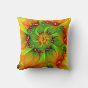 Hot Summer Green Orange Abstract Colorful Fractal Throw Pillow
