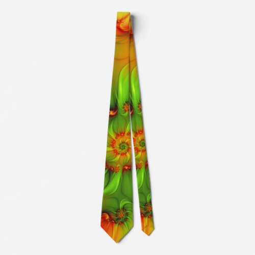 Hot Summer Green Orange Abstract Colorful Fractal Tie