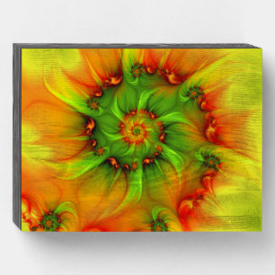 Hot Summer Green Orange Abstract Colorful Fractal Wooden Box Sign
