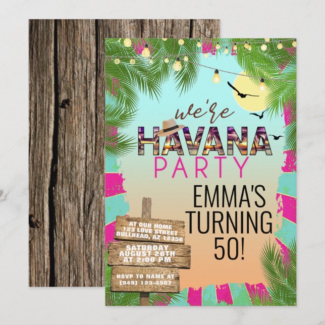 Hot Summer Havana Nights Retro Tropical Party Invitation (Front/Back)