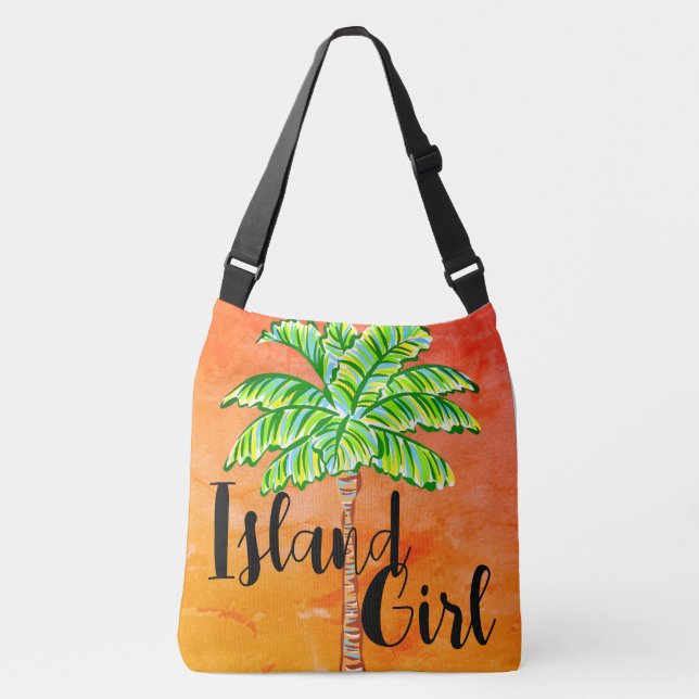 Hot Sunny Orange Tropical Palm Tree Island Girl  Crossbody Bag (Front)