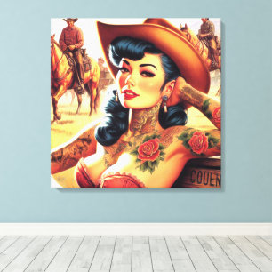 Hot Tattoo Cowgirl Canvas Print