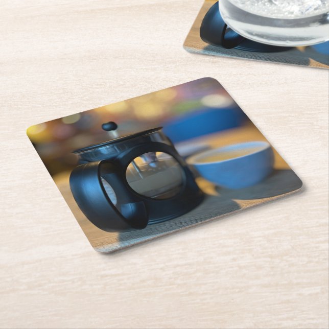 Hot tea square paper coaster (Angled)