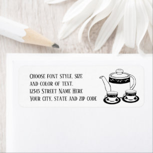 Hot Tea - Tea Pot and Tea Cups Label