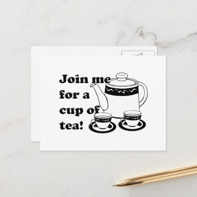 Hot Tea - Tea Pot  and Tea Cups Postcard (Front/Back In Situ)