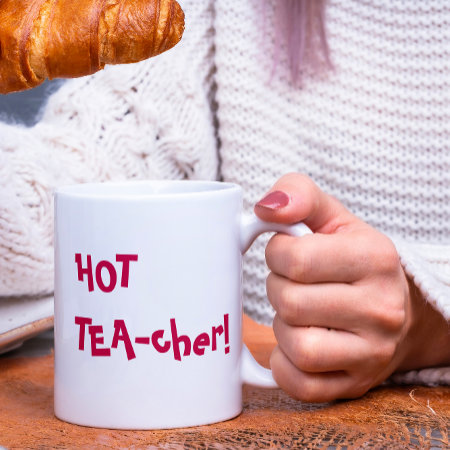 Hot Teacher - Hot Tea-cher Funny Pun Two-tone Coffee Mug