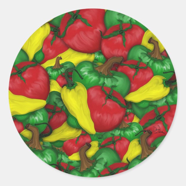 Hot Tomato Peppers Classic Round Sticker (Front)