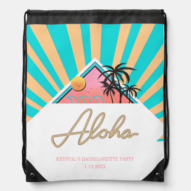Hot Tropical Beach Bachelorette Party Neon Drawstring Bag (Front)