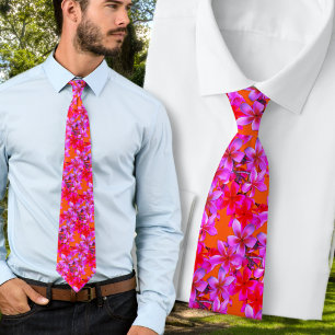 Hot Tropical Groom Frangipani Wedding Neck Tie