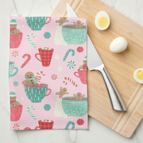 Hot Tub Gingerbread Cute Pink Hot Cocoa Pattern Ac Kitchen Towel