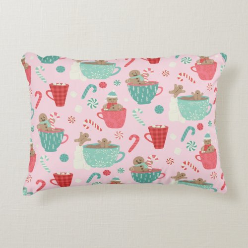 Hot Tub Gingerbread Cute Pink Hot Cocoa Pattern Accent Pillow