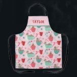 Hot Tub Gingerbread Cute Pink Hot Cocoa Pattern Apron<br><div class="desc">Hot Tub Gingerbread Cute Pink Hot Cocoa Pattern,  Adorable gingerbread cookies in jacuzzi hot tubs of hot chocolate mugs. Candy Canes and peppermint candies.</div>
