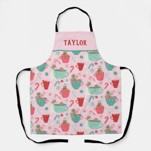 Hot Tub Gingerbread Cute Pink Hot Cocoa Pattern Apron