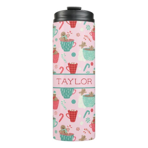 Hot Tub Gingerbread Cute Pink Hot Cocoa Pattern Thermal Tumbler