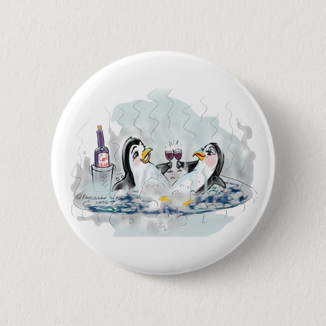 Hot Tub Penguin Pinback Button (Front)