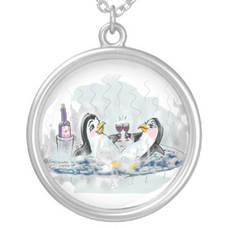 Hot Tub Penguins Silver Plated Necklace