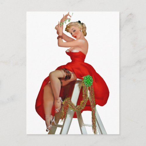 Hot Vintage pin up girl Christmas postcard