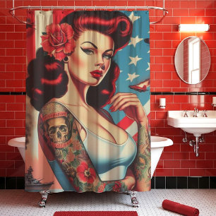 Hot Vintage Tattoo Pin-up Shower Curtain