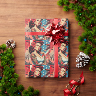Hot Vintage Tattoo Pin-up Wrapping Paper
