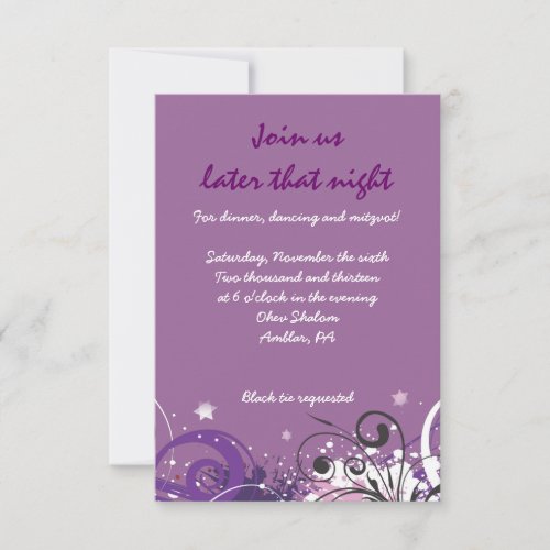 Hot Violet Swirls Stars Bat Mitzvah Party Card