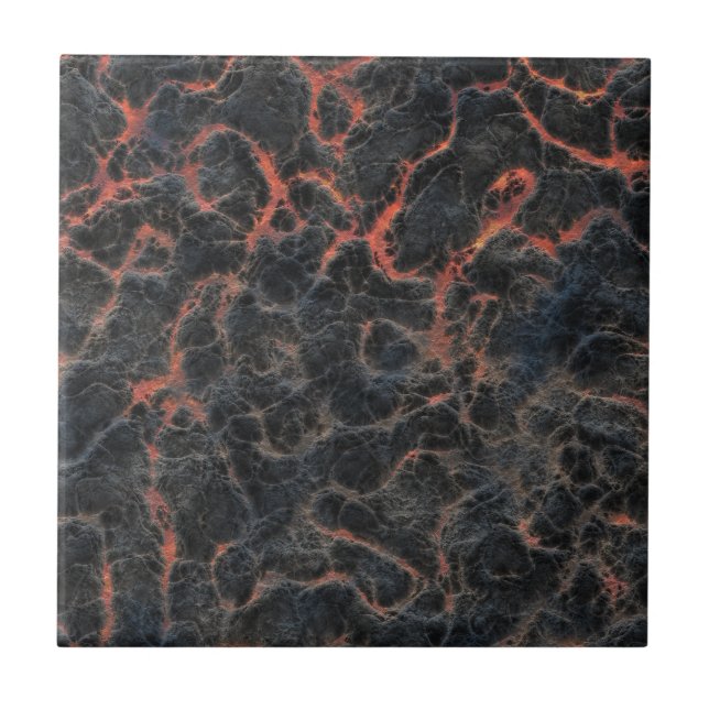 Hot Volcanic Ash Red Lines of Lava Texture Pattern Tile (Front)