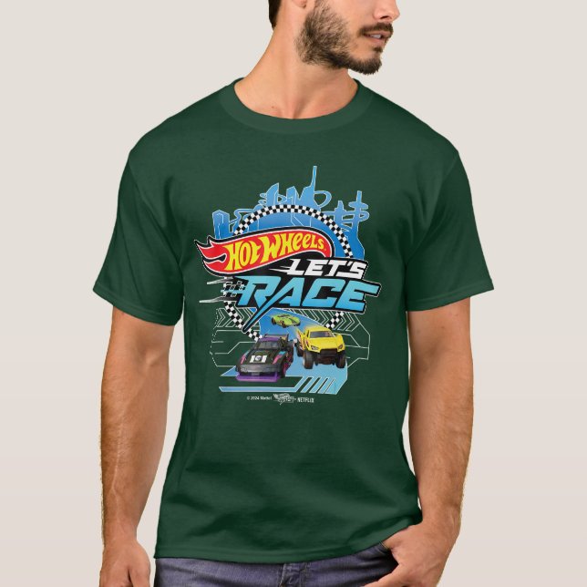 Hot Wheels Lets Race Racing Cityscape T-Shirt (Front)