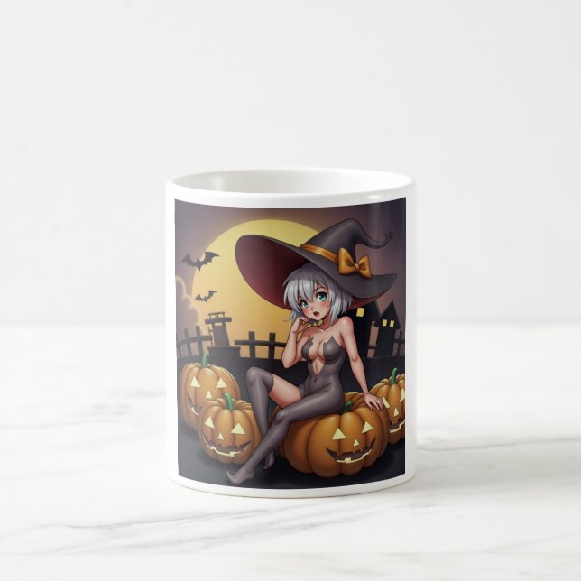 Hot Witch in Halloween Pumpkin Patch Coffee Mug (Center)