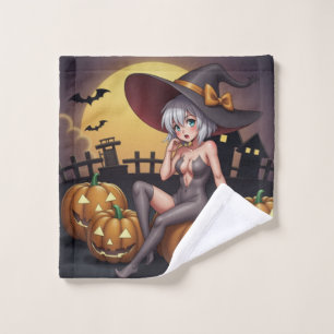 Hot Witch in Halloween Pumpkin Patch Wash Cloth