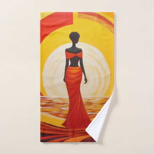 Hot yellow orange red african woman art painting hand towel  (Hand Towel)