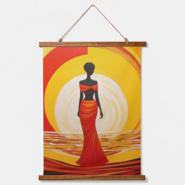 Hot yellow orange red african woman art painting hanging tapestry (Front)