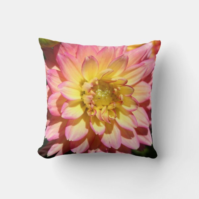 Hot yellow pink Dahlia Flower Throw Pillow (Front)