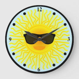 Hot Yellow Sun Cool Black Sunglasses on Sky Blue Large Clock