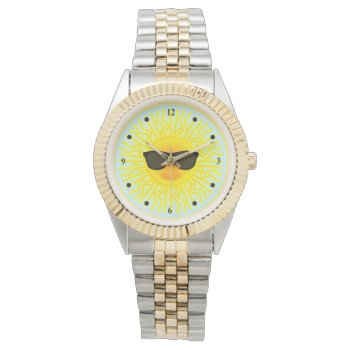 Hot Yellow Sun With Cool Black Sunglasses Blue Sky Watch by vicesandverses at Zazzle
