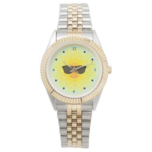 Hot Yellow Sun with Cool Black Sunglasses Blue Sky Watch