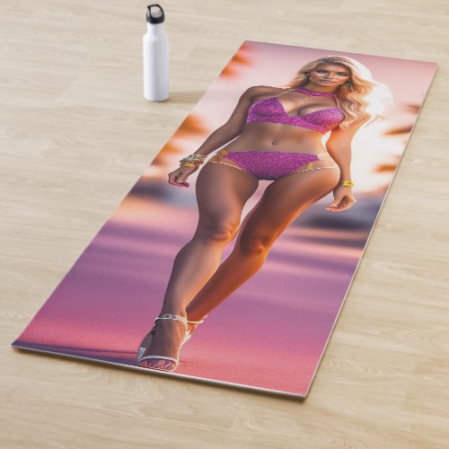 Hot young female model in pink Yoga Mat