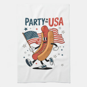 Hotdog 4th of July fireworks Independence Day Kitchen Towel