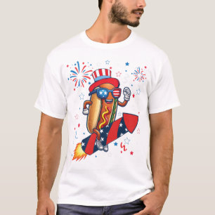 Hotdog 4th Of July Patriotic Rocket & Fireworks T-Shirt