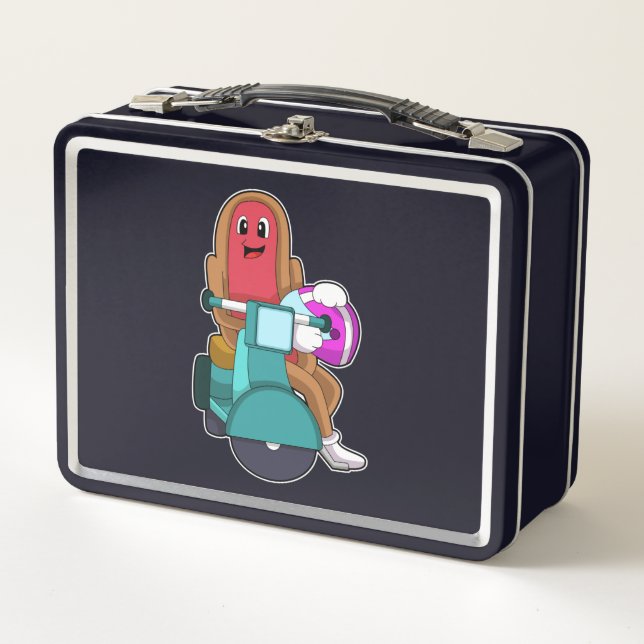Hotdog as Biker with Scooter.PNG Metal Lunch Box (Front)