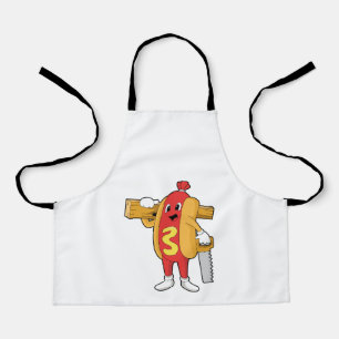 Hotdog as Carpenter with Saw & Wood Apron