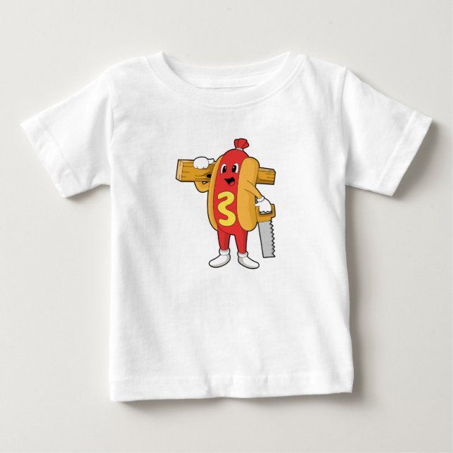 Hotdog as Carpenter with Saw & Wood Baby T-Shirt (Front)