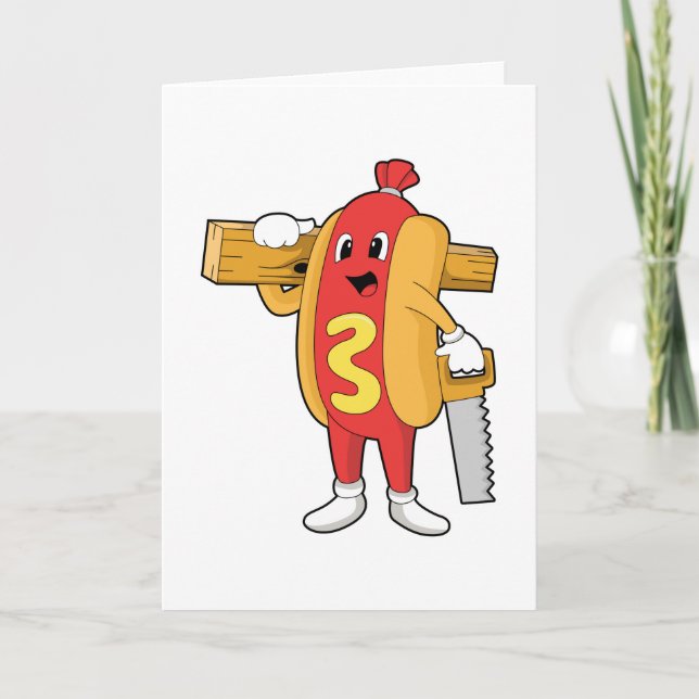 Hotdog as Carpenter with Saw & Wood Card (Front)
