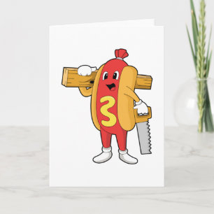 Hotdog as Carpenter with Saw & Wood Card
