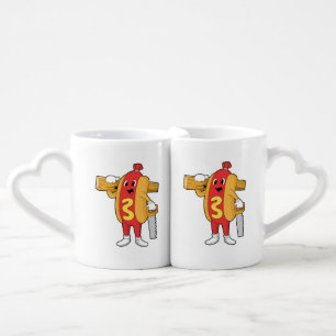 Hotdog as Carpenter with Saw & Wood Coffee Mug Set