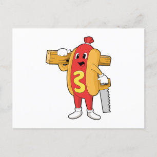 Hotdog as Carpenter with Saw & Wood Postcard