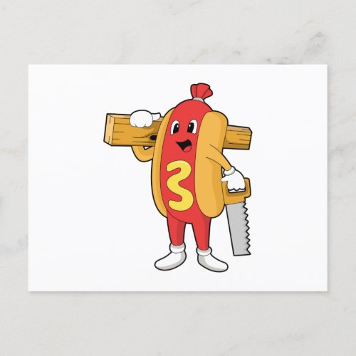 Hotdog as Carpenter with Saw  Wood Postcard