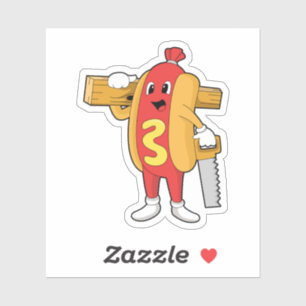 Hotdog as Carpenter with Saw & Wood Sticker